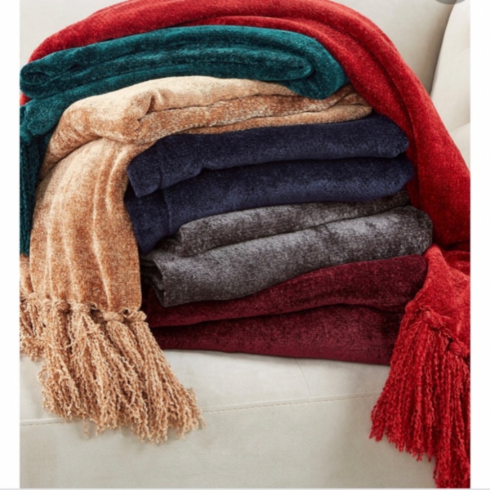 Martha Stewart Chenille Tassel Trim Throw Blanket